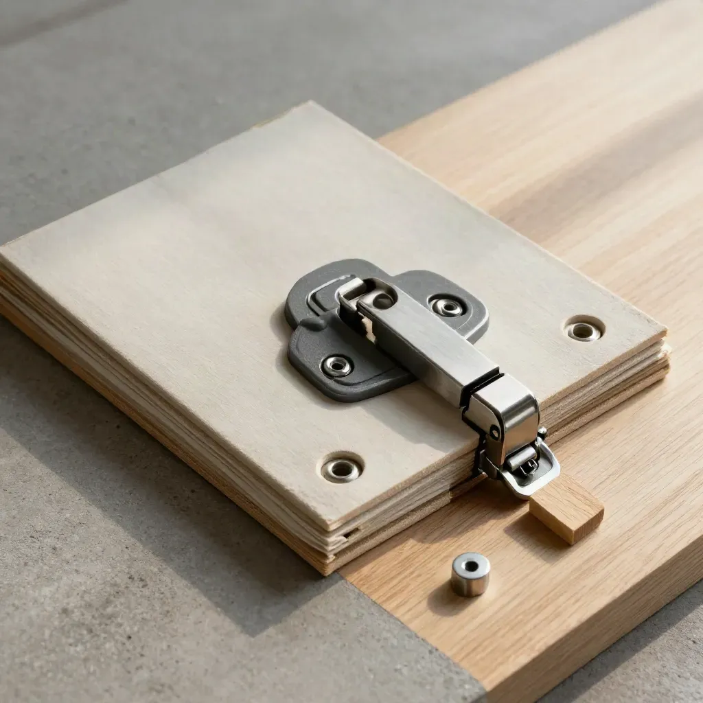 Overhead fire door upgrade kit partly revealed from folded calico on pale oak.