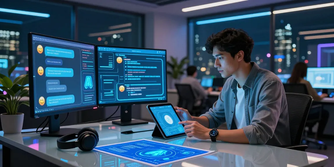 Engaging in nsfw ai chat within a futuristic tech lounge, highlighting digital interactions and user experience.